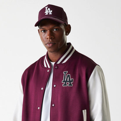 The Male model is wearing LA Dodgers MLB Dark Red Bomber Jacket 6