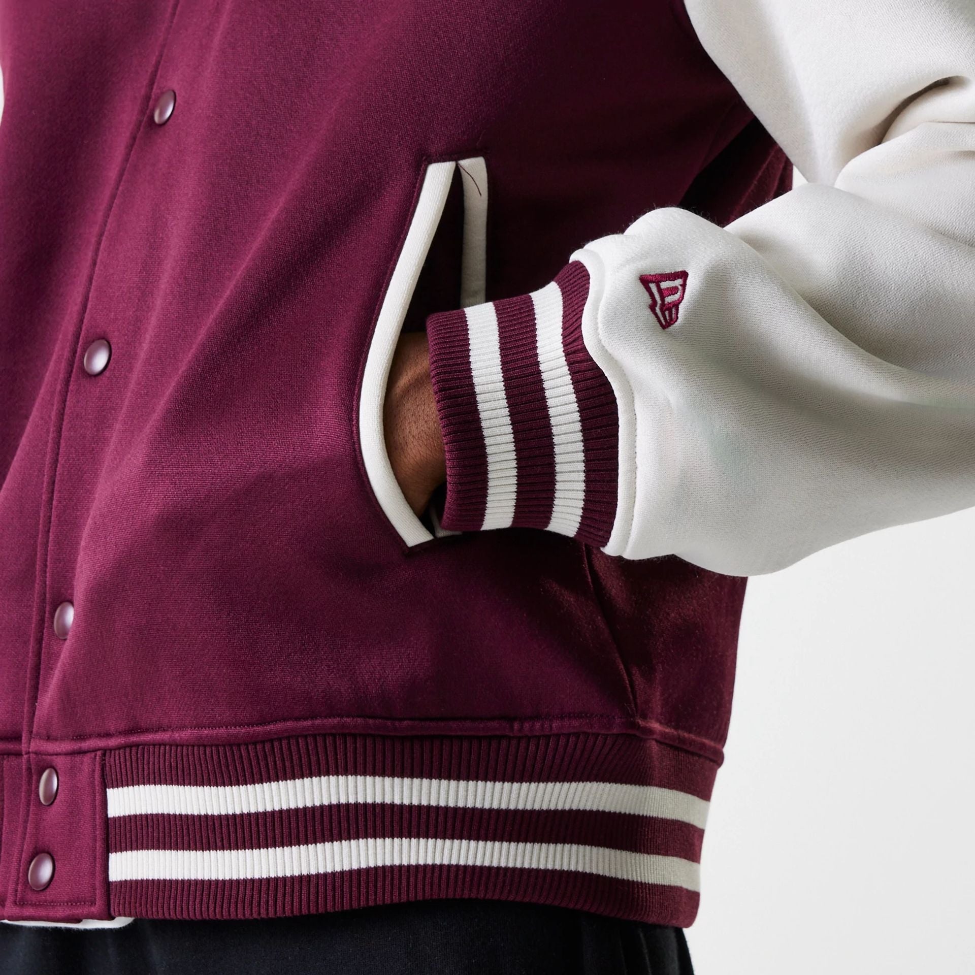 The Male model is wearing LA Dodgers MLB Dark Red Bomber Jacket 7