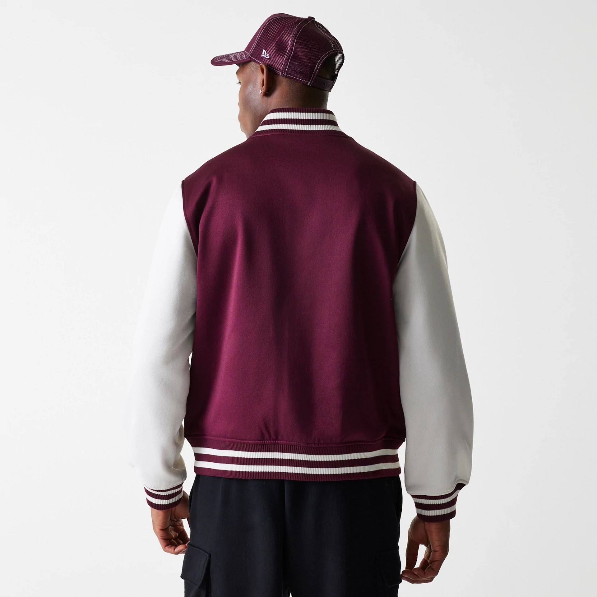 The Male model is wearing LA Dodgers MLB Dark Red Bomber Jacket 2