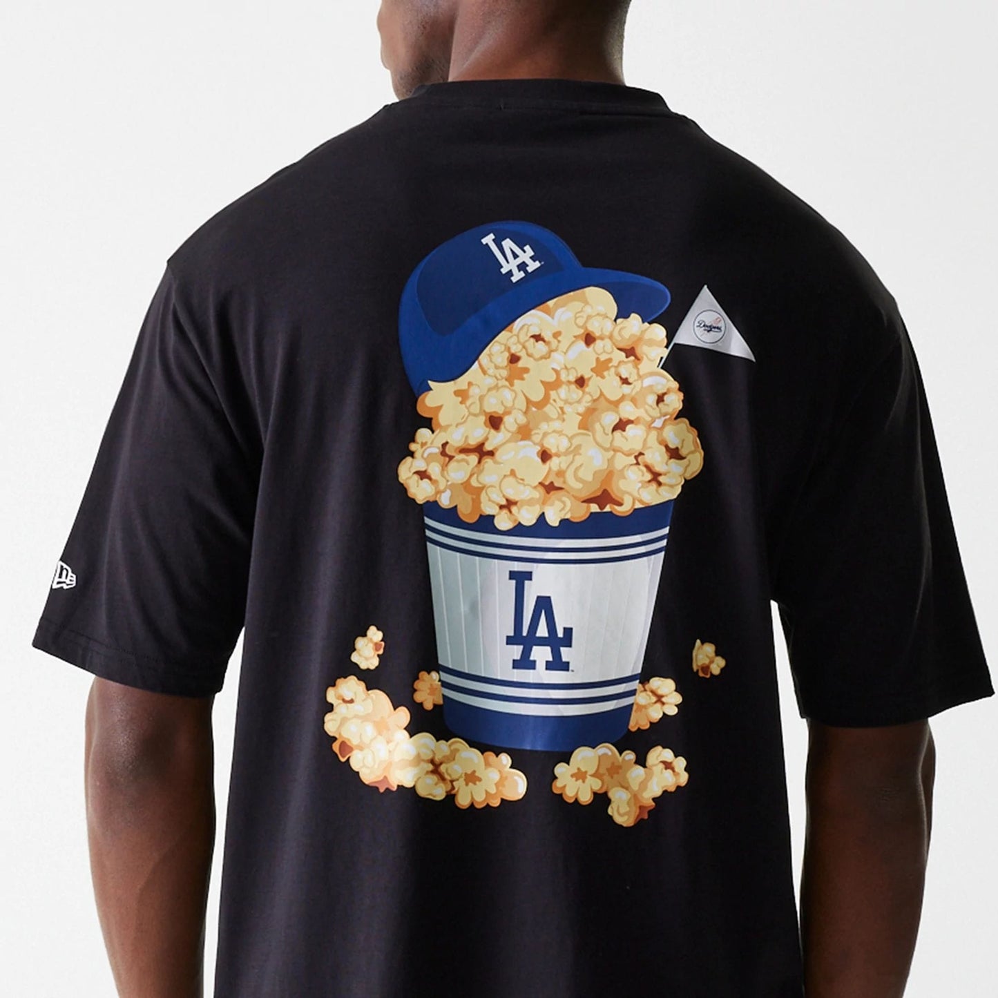 The Male model is wearing LA Dodgers MLB Food Graphic Black Oversized T-Shirt 8