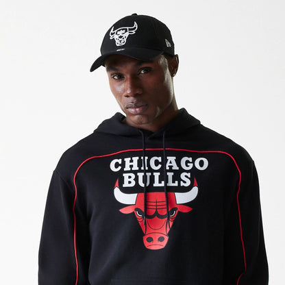 The Male model is wearing Chicago Bulls NBA Piping Black Oversized Pullover Hoodie 5