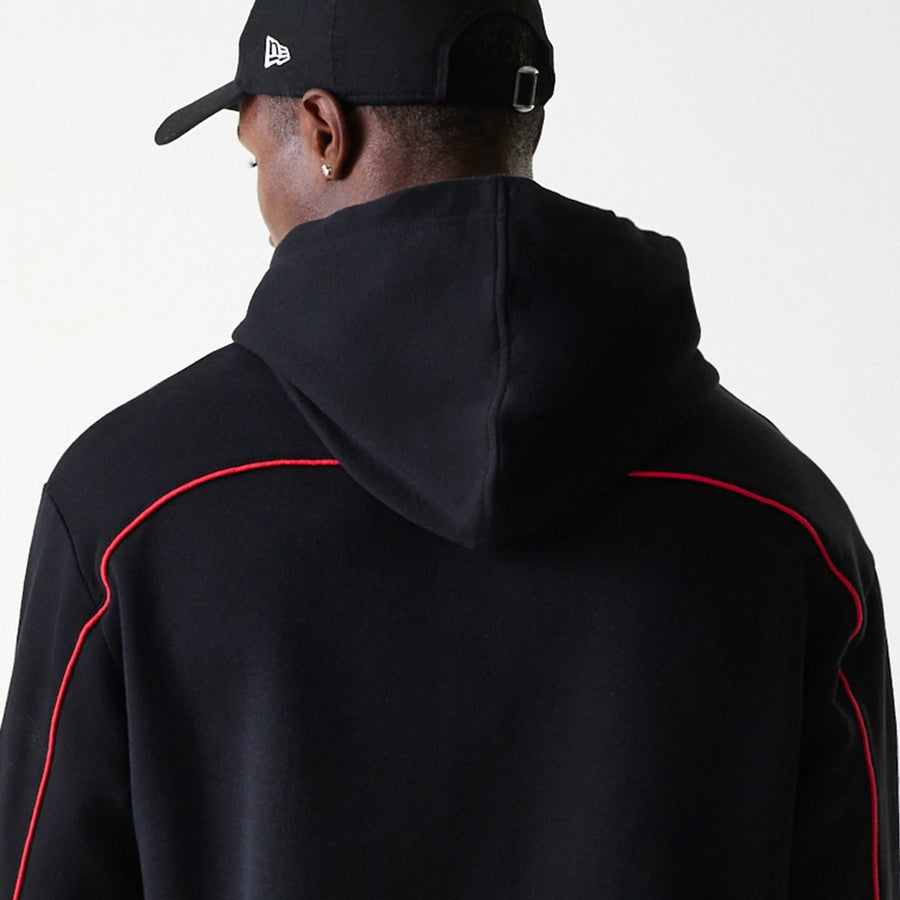 The Male model is wearing Chicago Bulls NBA Piping Black Oversized Pullover Hoodie 6