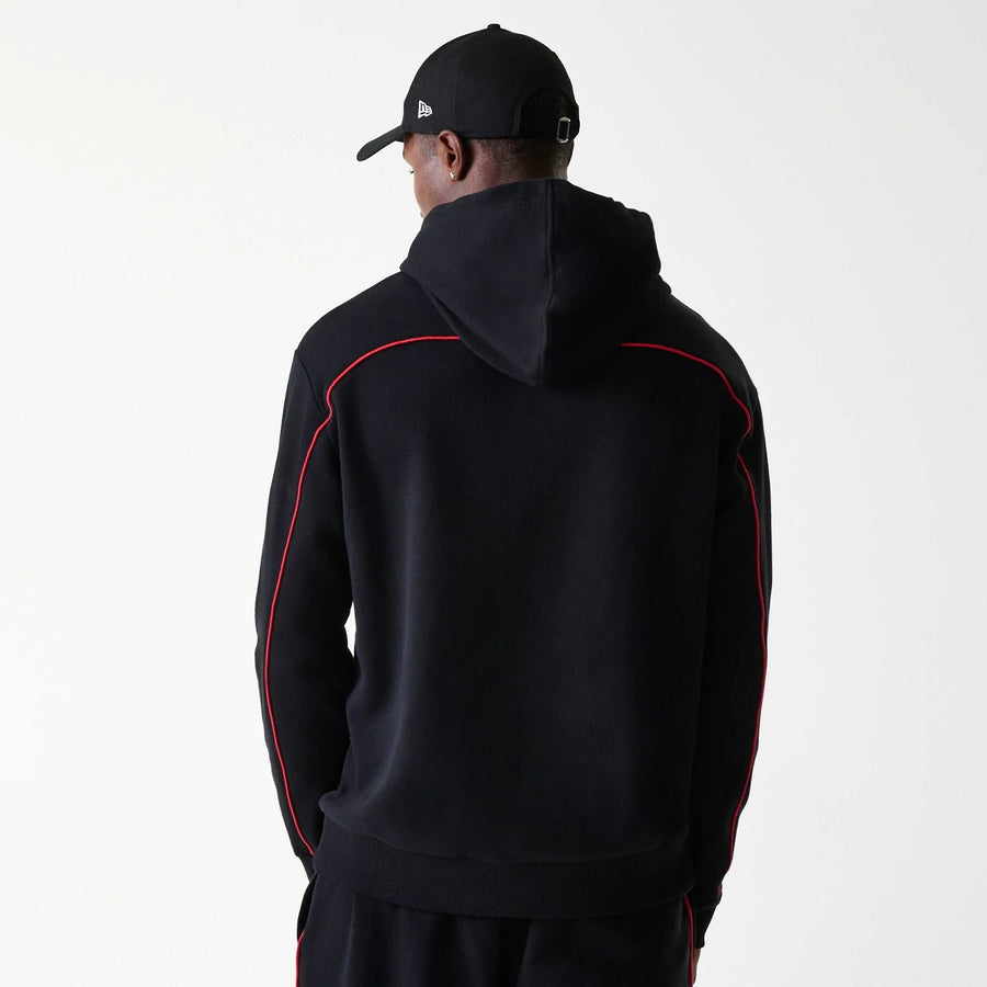 The Male model is wearing Chicago Bulls NBA Piping Black Oversized Pullover Hoodie 2