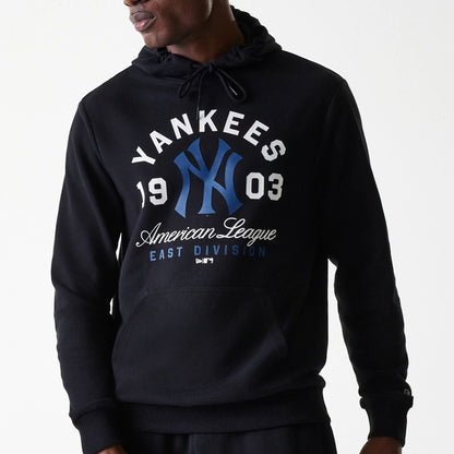 The Male model is wearing New York Yankees MLB Wordmark Black Pullover Hoodie 3