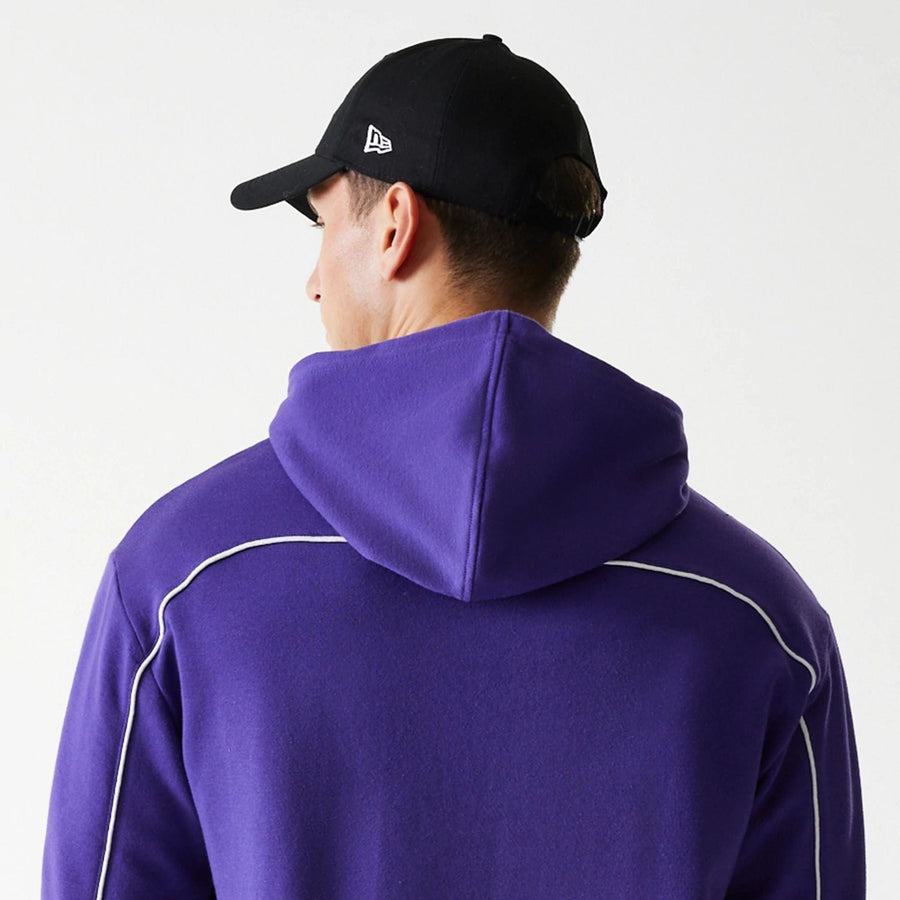 The Male model is wearing LA Lakers NBA Piping Purple Oversized Pullover Hoodie 6
