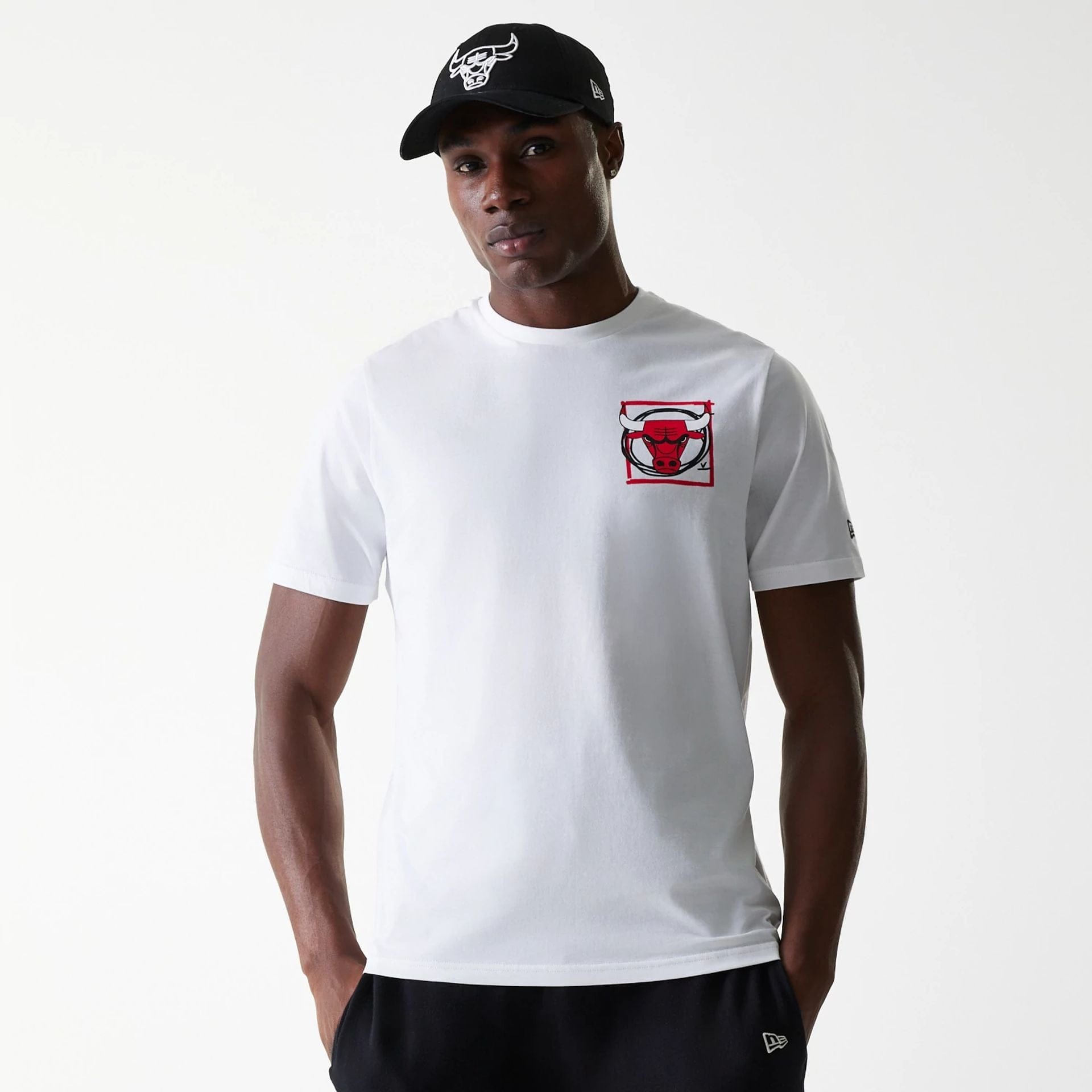 The Male model is wearing Chicago Bulls NBA Photographic Print White T-Shirt 1