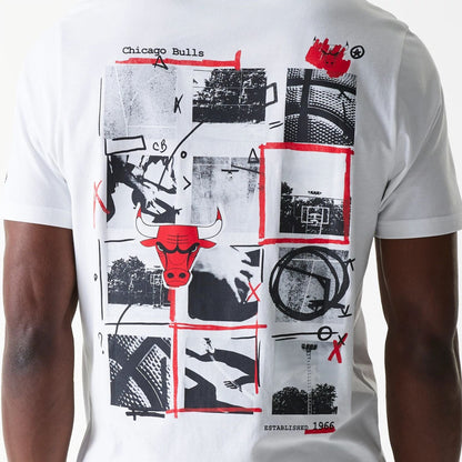 The Male model is wearing Chicago Bulls NBA Photographic Print White T-Shirt 4