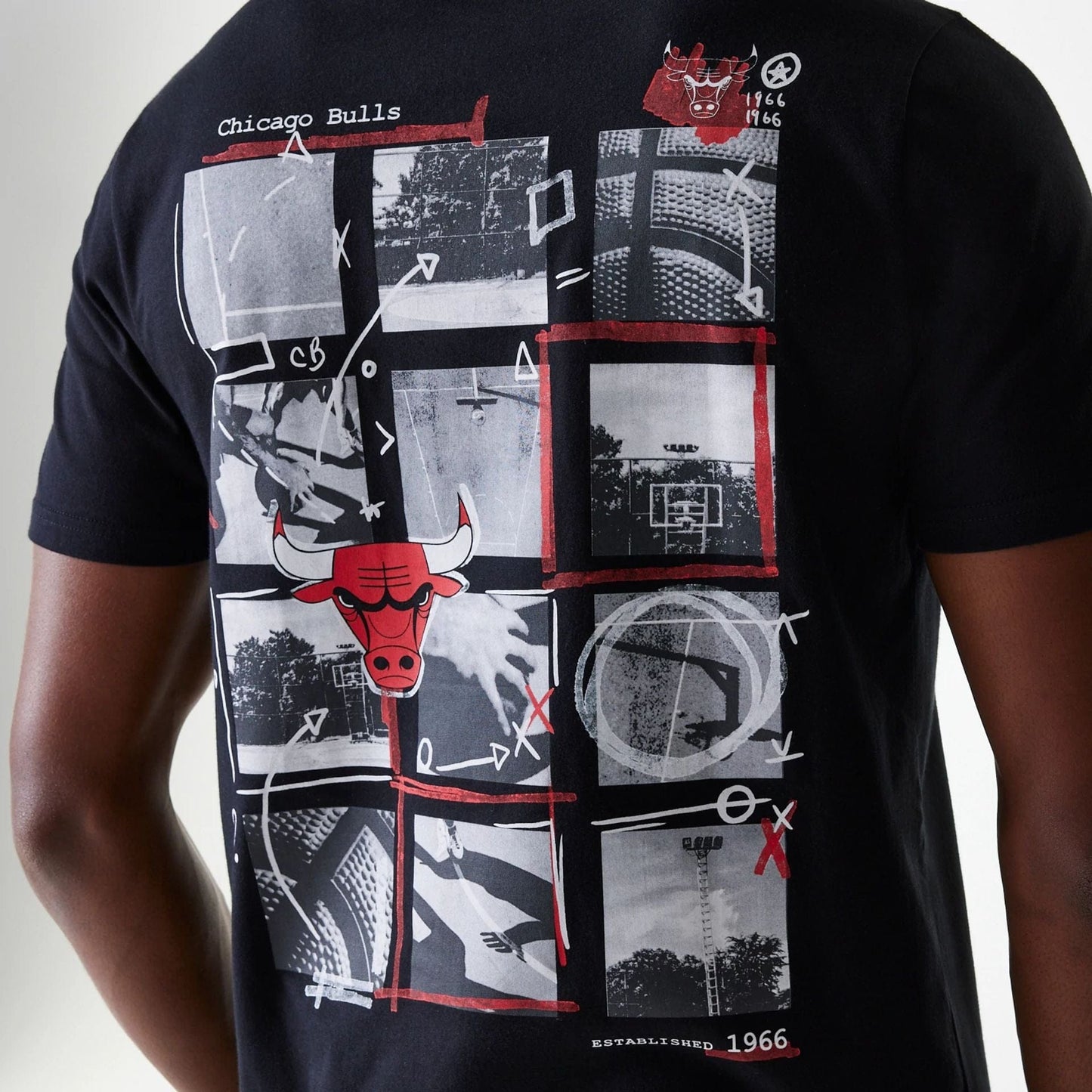 The Male model is wearing Chicago Bulls NBA Photographic Print Black T-Shirt 4
