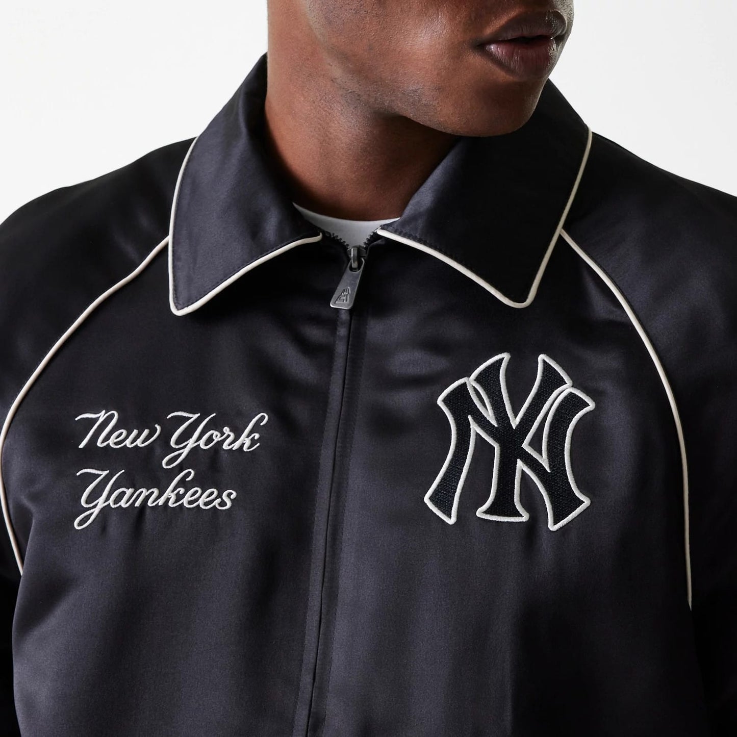 The Male model is wearing New York Yankees MLB Club Black Club Jacket 6