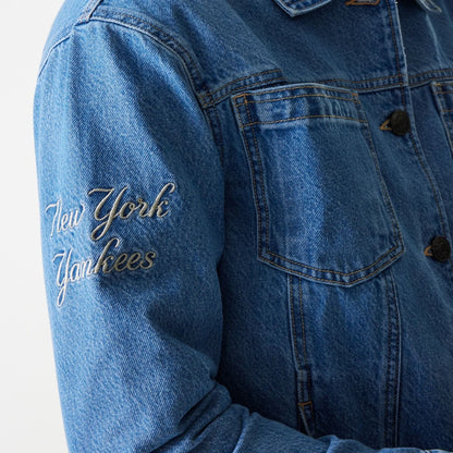 The Male model is wearing New York Yankees MLB Denim Dark Blue Denim Jacket 6