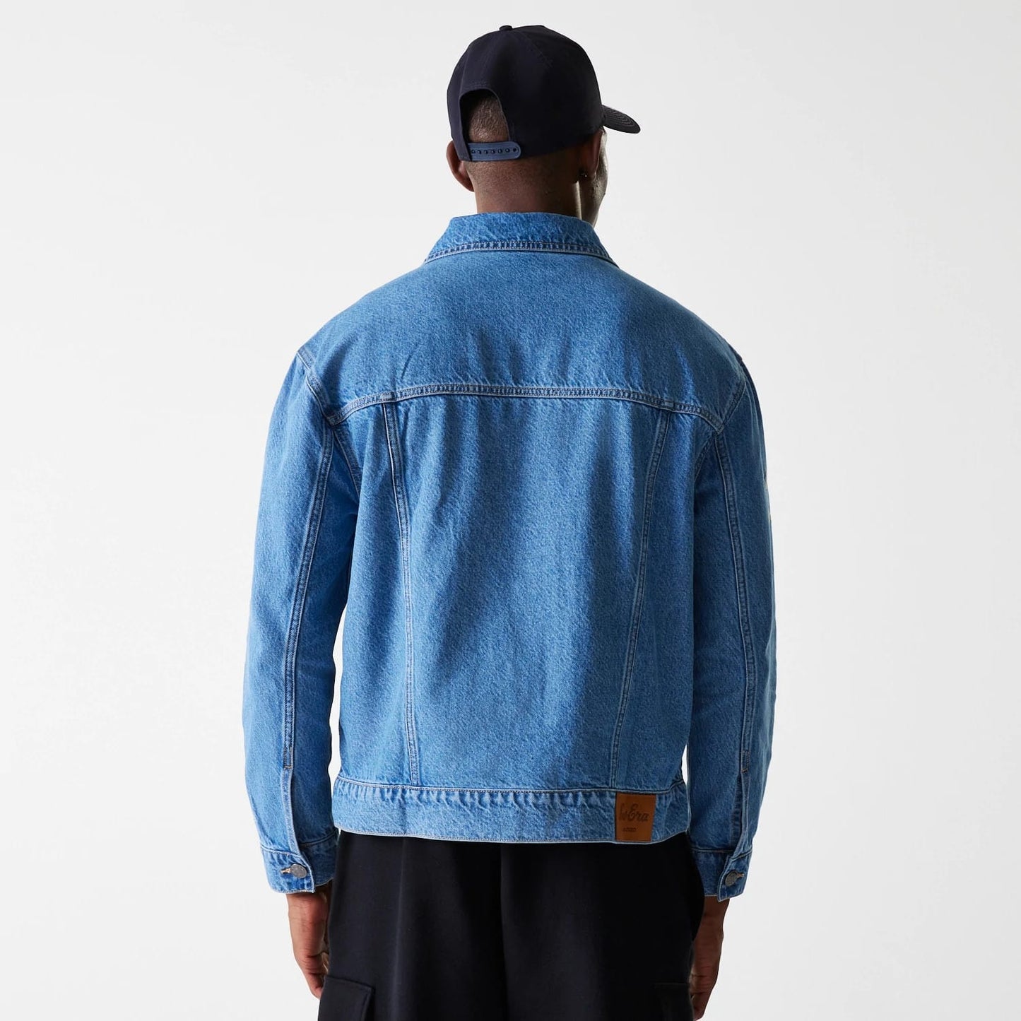 The Male model is wearing New York Yankees MLB Denim Dark Blue Denim Jacket 3