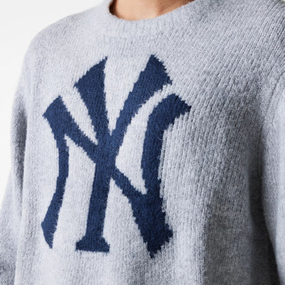 The Male model is wearing New York Yankees MLB Knit Grey Oversized Knit Sweater 6