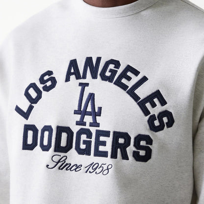 The Male model is wearing LA Dodgers MLB Heritage Pastel Grey Oversized Crew Neck Sweater 4