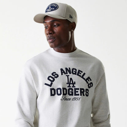 The Male model is wearing LA Dodgers MLB Heritage Pastel Grey Oversized Crew Neck Sweater 5