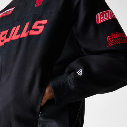The Male model is wearing Chicago Bulls NBA Motorsport Black Motorsports Jacket 5