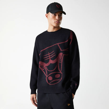 The Male model is wearing Chicago Bulls NBA Knit Black Oversized Knit Sweater 3