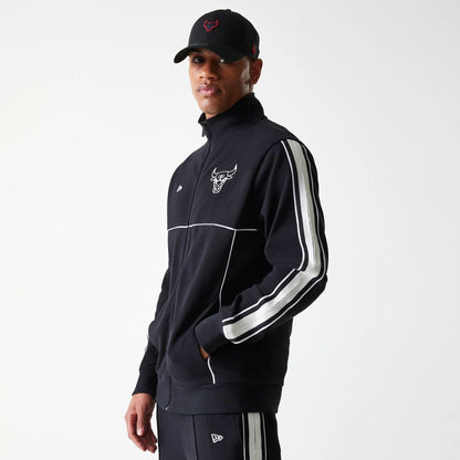 The Male model is wearing Chicago Bulls NBA Outline Black Track Jacket 3