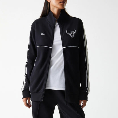 The Male model is wearing Chicago Bulls NBA Outline Black Track Jacket 5