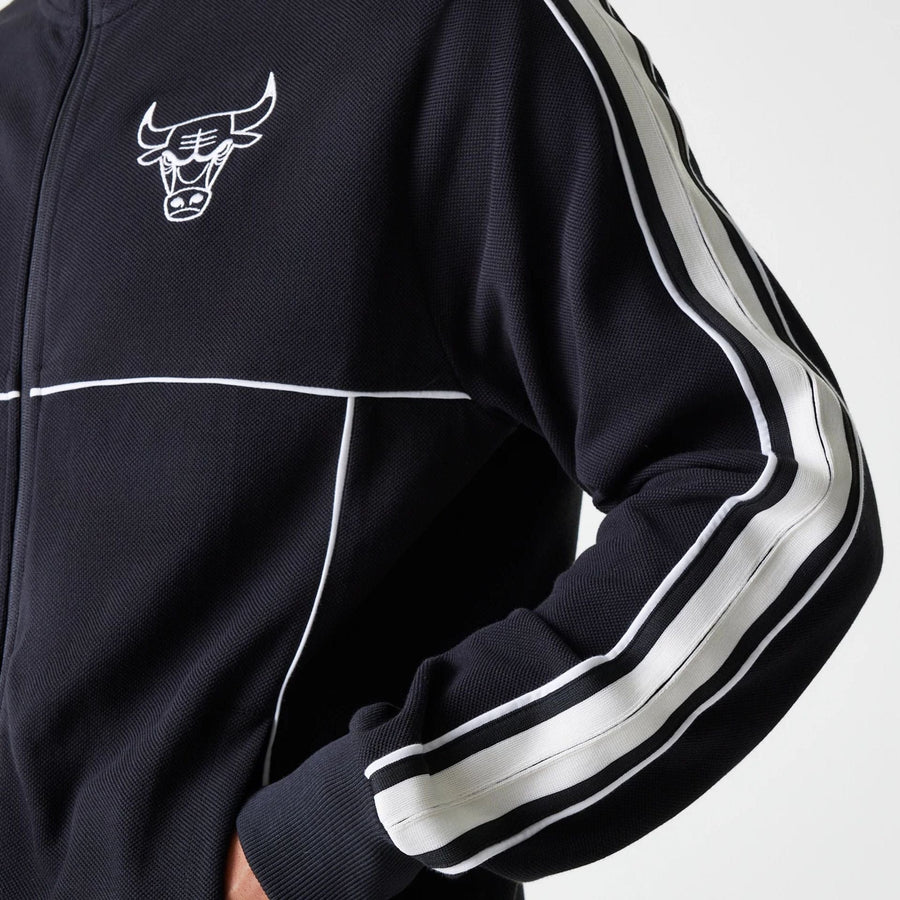 The Male model is wearing Chicago Bulls NBA Outline Black Track Jacket 6