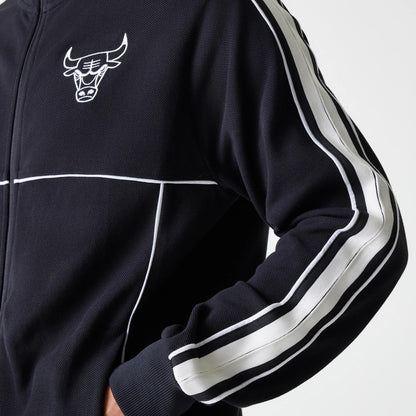 The Male model is wearing Chicago Bulls NBA Outline Black Track Jacket 6