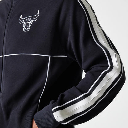 The Male model is wearing Chicago Bulls NBA Outline Black Track Jacket 6