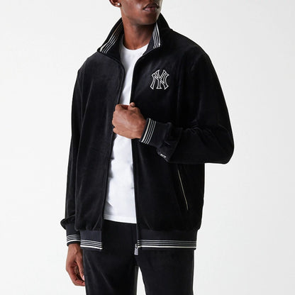The Male model is wearing New York Yankees MLB Velour Black Track Top 5