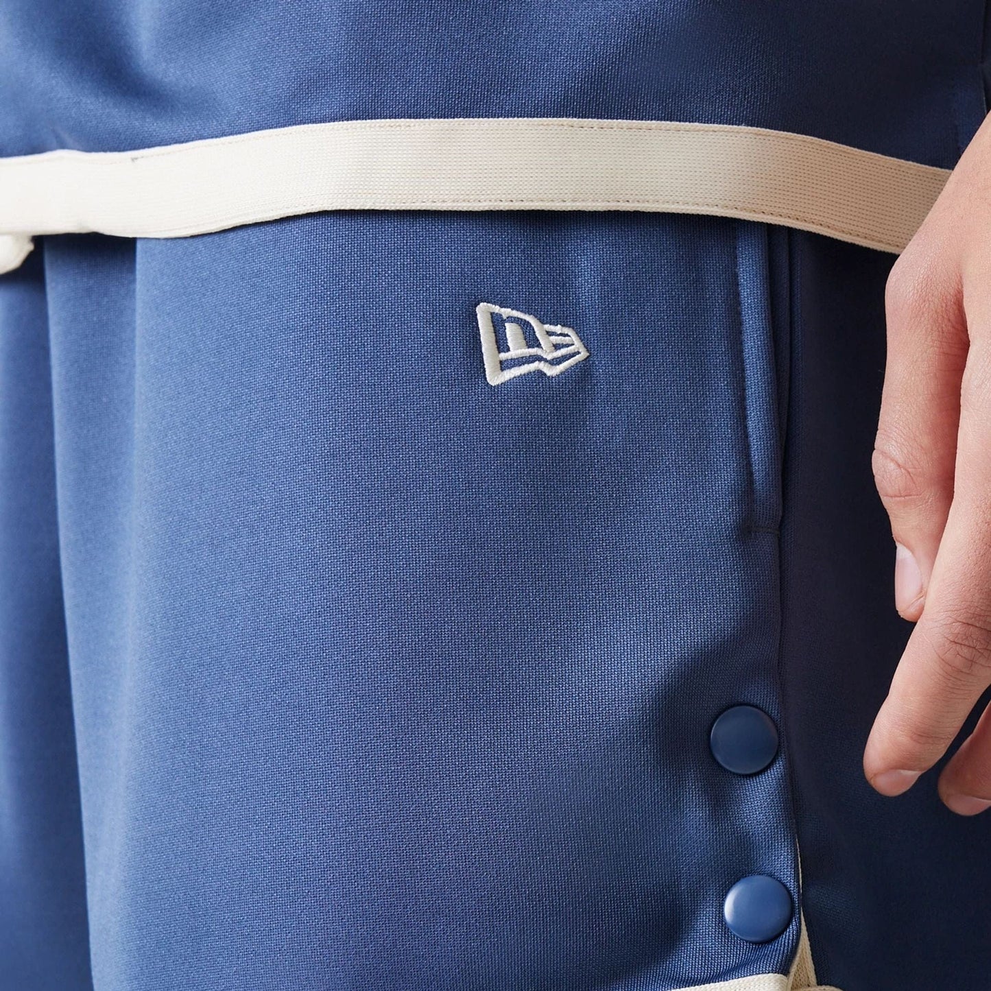 The Male model is wearing LA Lakers NBA Snap Button Dark Blue Shorts 5