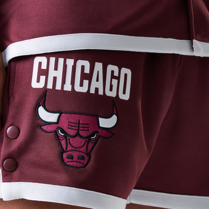 The Male model is wearing Chicago Bulls NBA Snap Button Dark Red Shorts 3