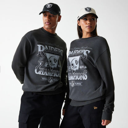 The Male model is wearing Las Vegas Raiders NFL Washed Super Bowl Grey Oversized Crew Neck Sweater 1