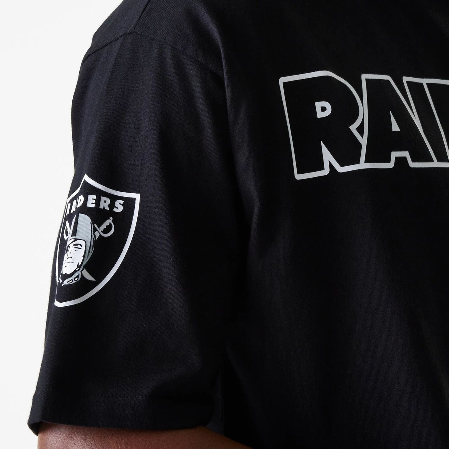 The Male model is wearing Las Vegas Raiders NFL Wordmark Black Oversized T-Shirt 5