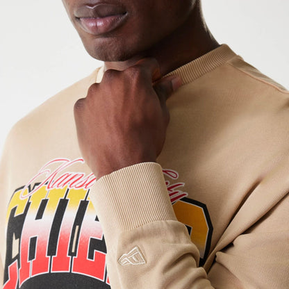 The Male model is wearing Kansas City Chiefs NFL Washed Super Bowl Beige Oversized Crew Neck Sweater 5