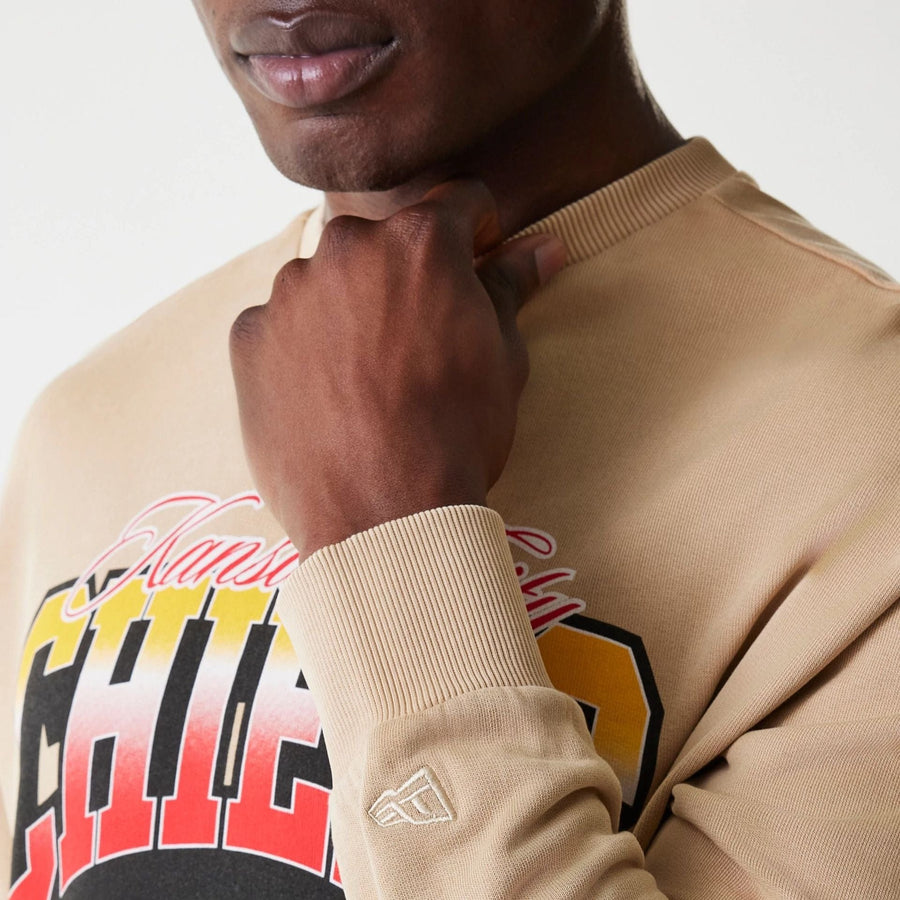 The Male model is wearing Kansas City Chiefs NFL Washed Super Bowl Beige Oversized Crew Neck Sweater 5