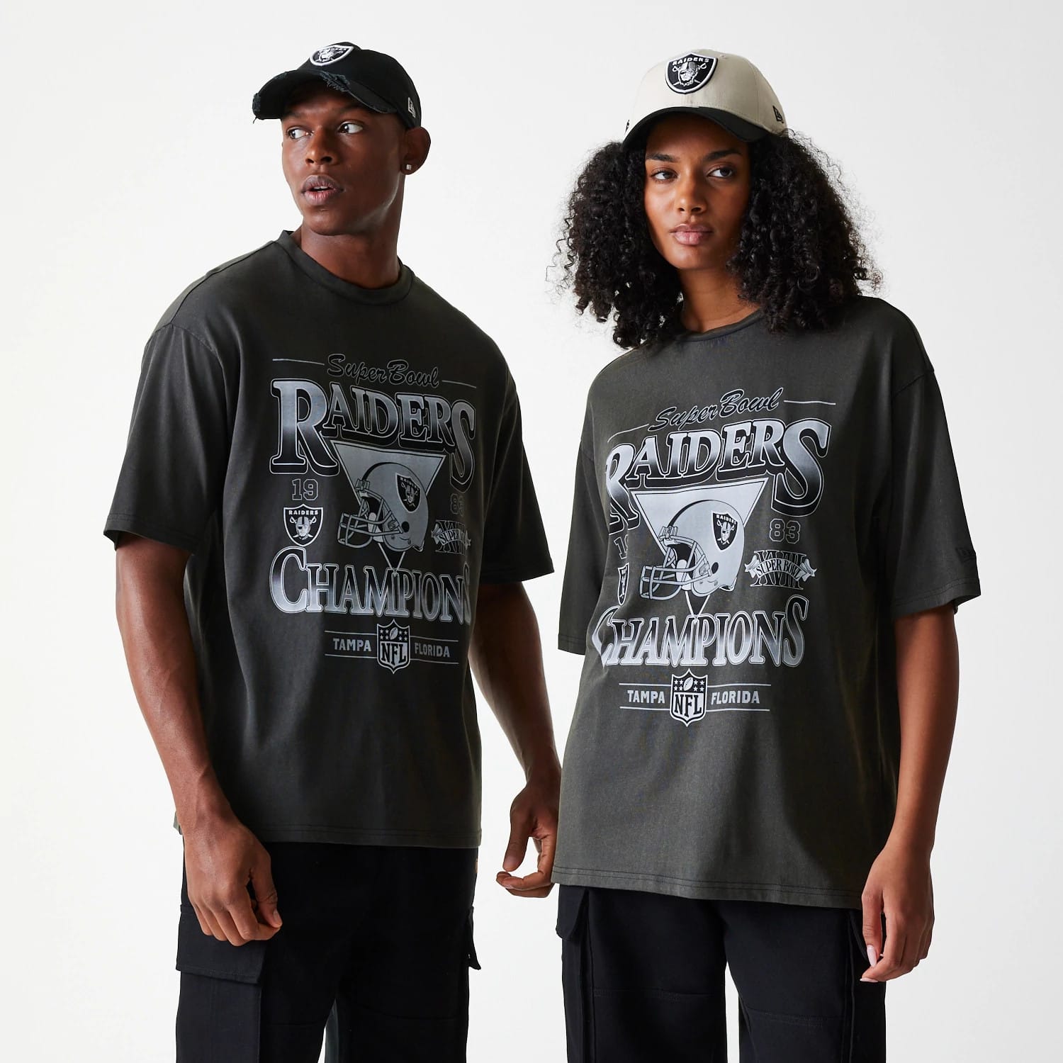 NFL Washed Super Bowl Las Vegas Raiders Grey Oversized T-Shirt