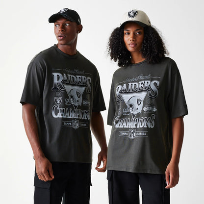 The Male model is wearing Las Vegas Raiders NFL Washed Super Bowl Grey Oversized T-Shirt 1