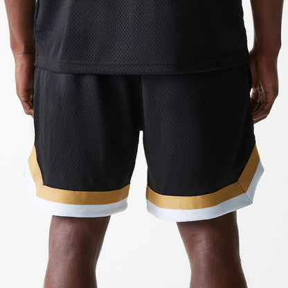 The Male model is wearing San Francisco 49ers NFL Mesh Black Shorts 6