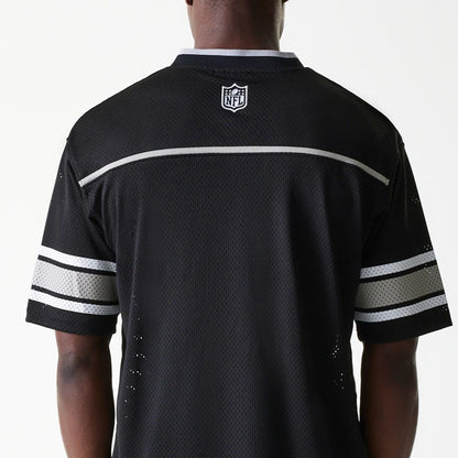 The Male model is wearing Las Vegas Raiders NFL Mesh Black Jersey 7