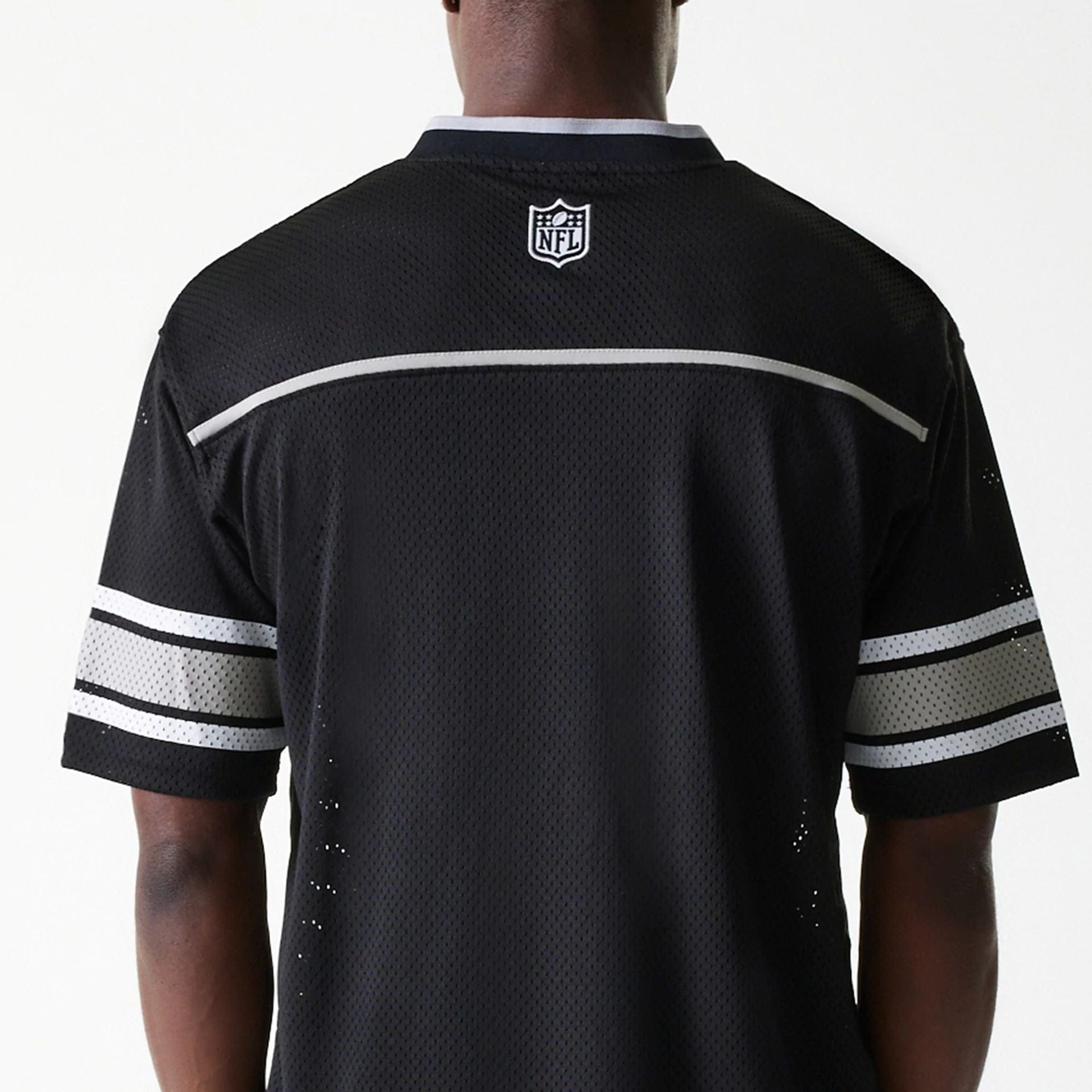 The Male model is wearing Las Vegas Raiders NFL Mesh Black Jersey 7