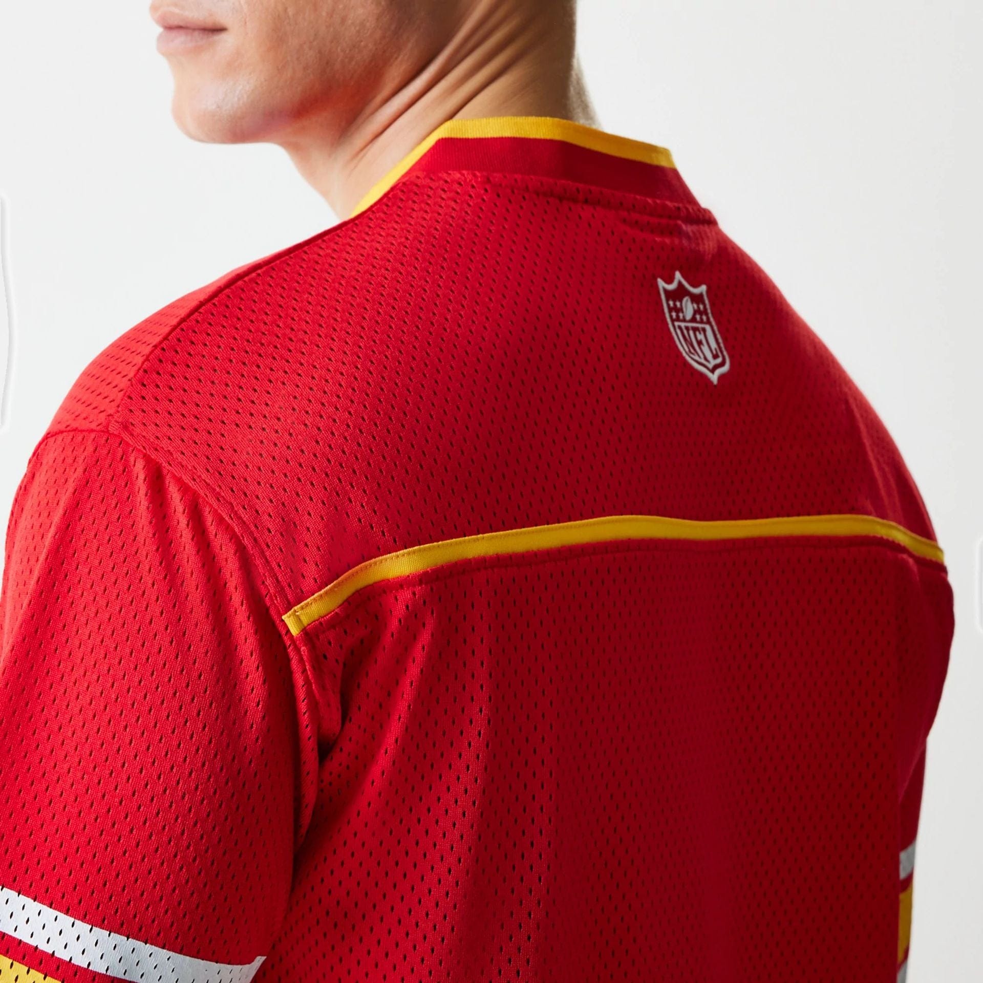 The Male model is wearing Kansas City Chiefs NFL Mesh Red Jersey 6