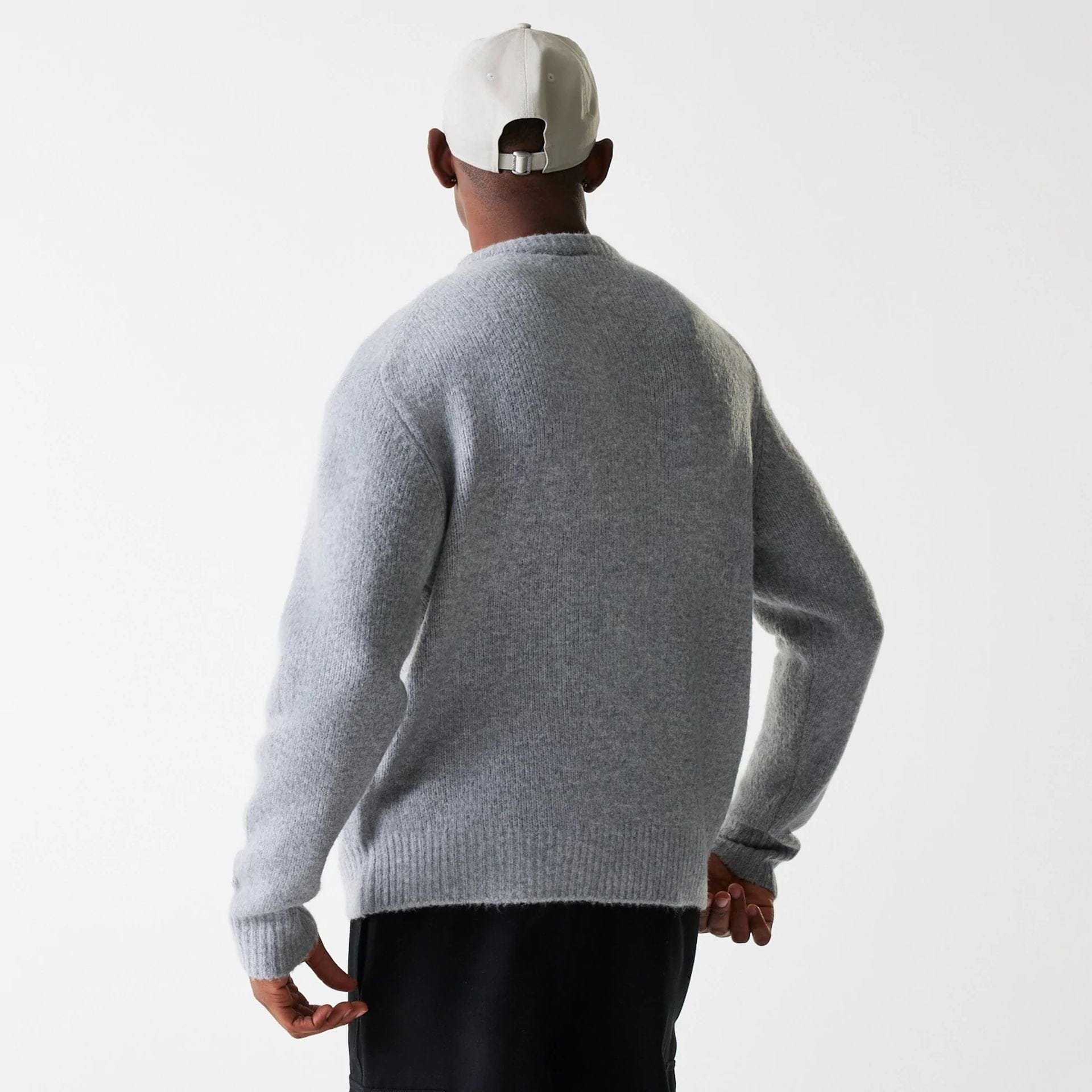 The Male model is wearing New Era Knit Grey Oversized Knit Sweater 2