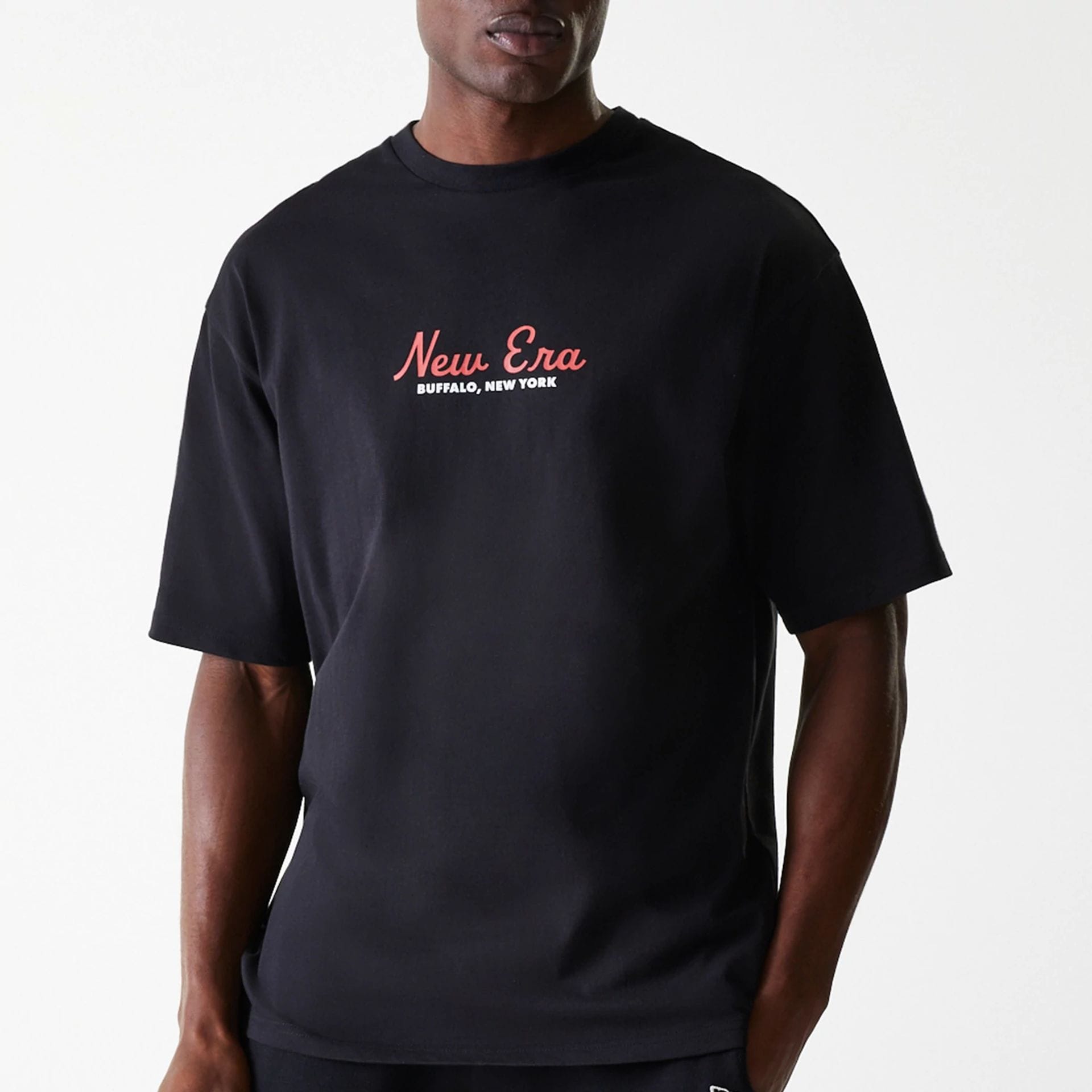 The Male model is wearing New Era Animal Graphic Black Oversized T-Shirt 3