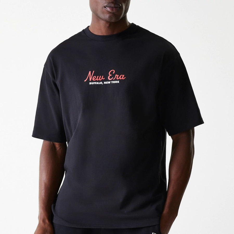 The Male model is wearing New Era Animal Graphic Black Oversized T-Shirt 3