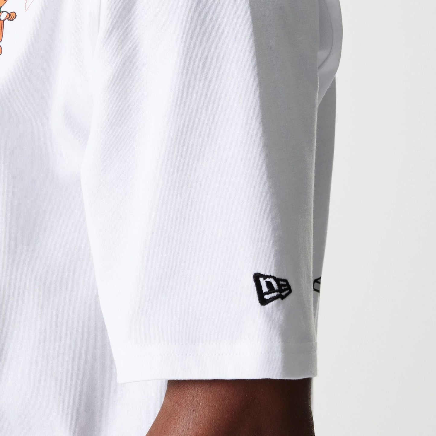 The Male model is wearing New Era Pizza Club Graphic White Oversized T-Shirt 8