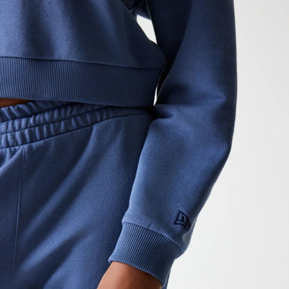 The Female model is wearing LA Dodgers Womens MLB Midi League Essential Dark Blue Cropped Crew Neck Sweater 5