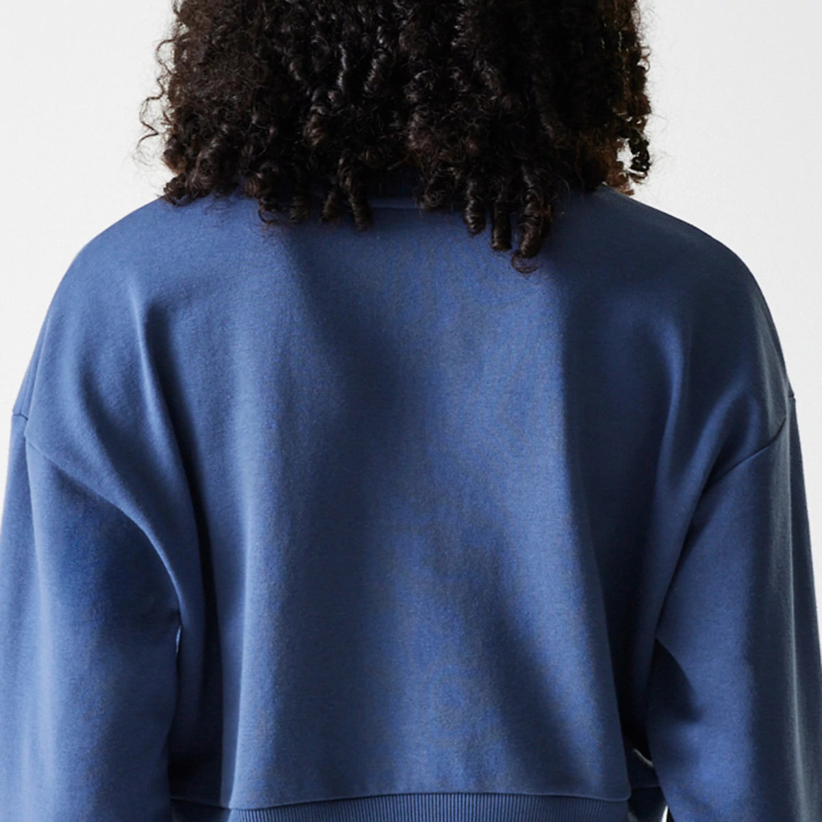 The Female model is wearing LA Dodgers Womens MLB Midi League Essential Dark Blue Cropped Crew Neck Sweater 7