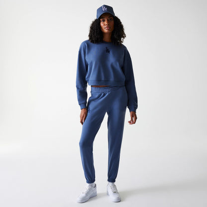The Female model is wearing LA Dodgers Womens MLB Midi League Essential Dark Blue Cropped Crew Neck Sweater 8