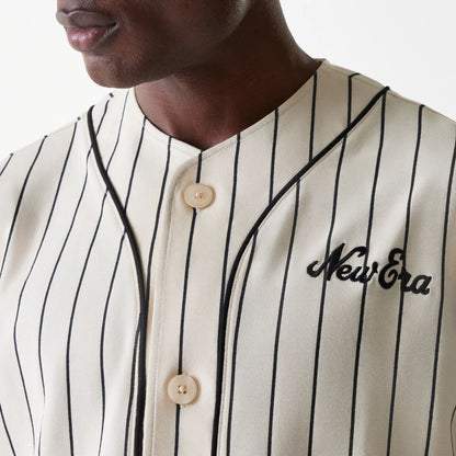 The Male model is wearing New Era Pinstripe Light Beige Jersey 4