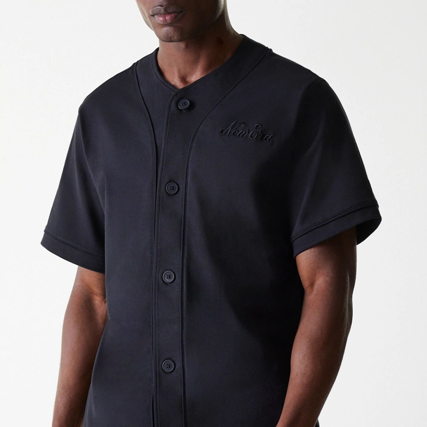 The Male model is wearing New Era Pinstripe Black Jersey 3