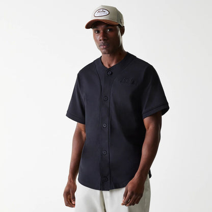 The Male model is wearing New Era Pinstripe Black Jersey 1