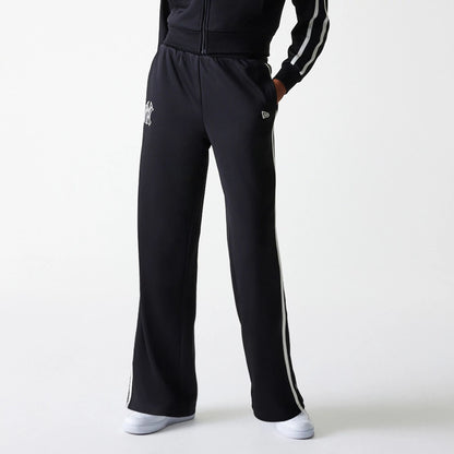 The Female model is wearing New York Yankees Womens MLB Midi Logo Black Track Pants 6