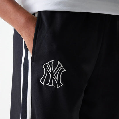 The Female model is wearing New York Yankees Womens MLB Midi Logo Black Track Pants 3